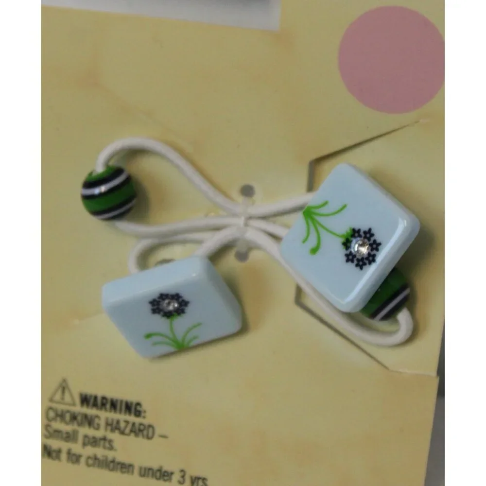NWT 2004 Gymboree Dandelion Wishes Ponytail Holders Pony-O Square Beads Set of 2